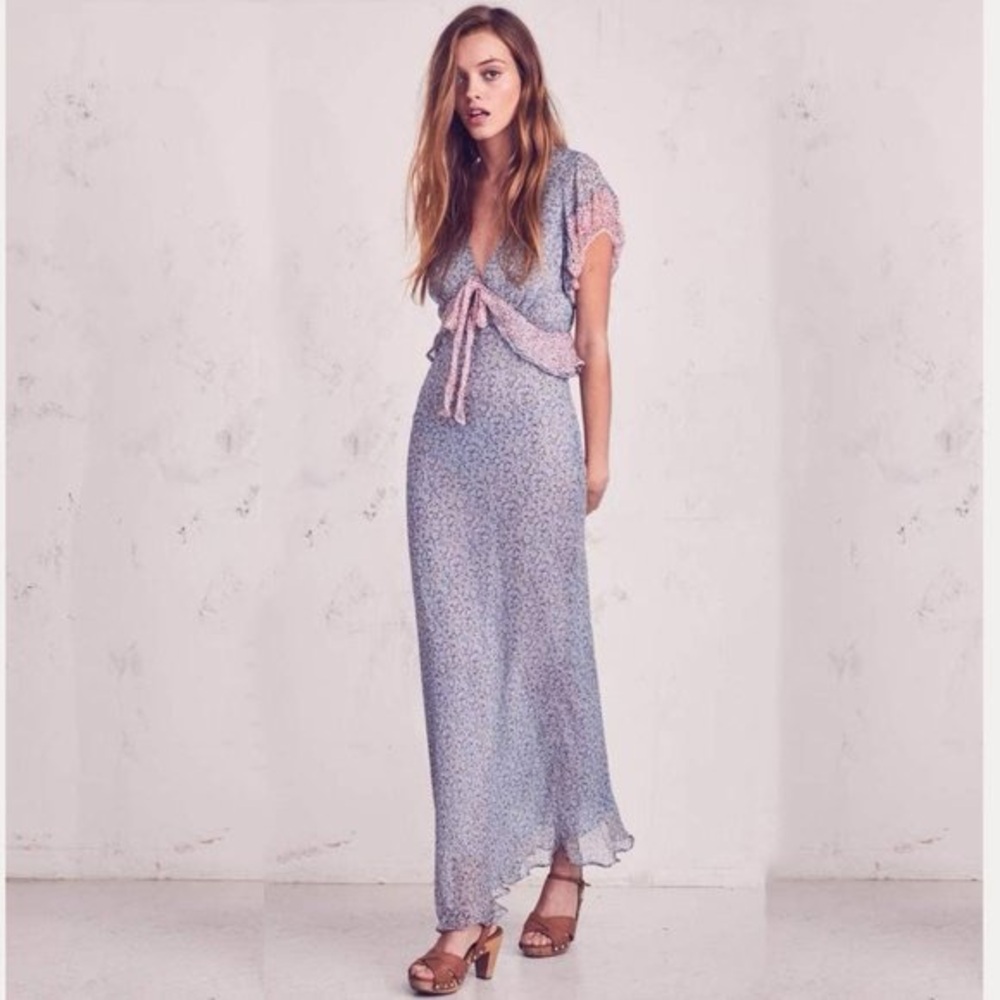 LoveShackFancy Blue Floral Maxi Dress